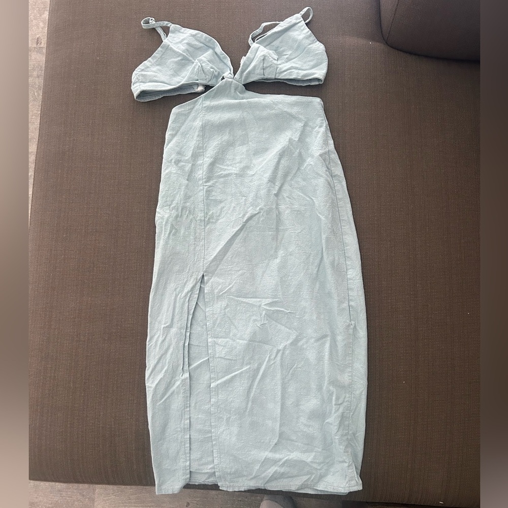 Light Blue Midi Dress with cutout Detail